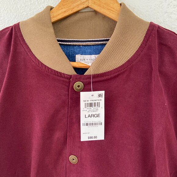 NWT, Men's Dark Scarlet and Tan Colorblocked Bomber Jacket - Picture 3 of 3